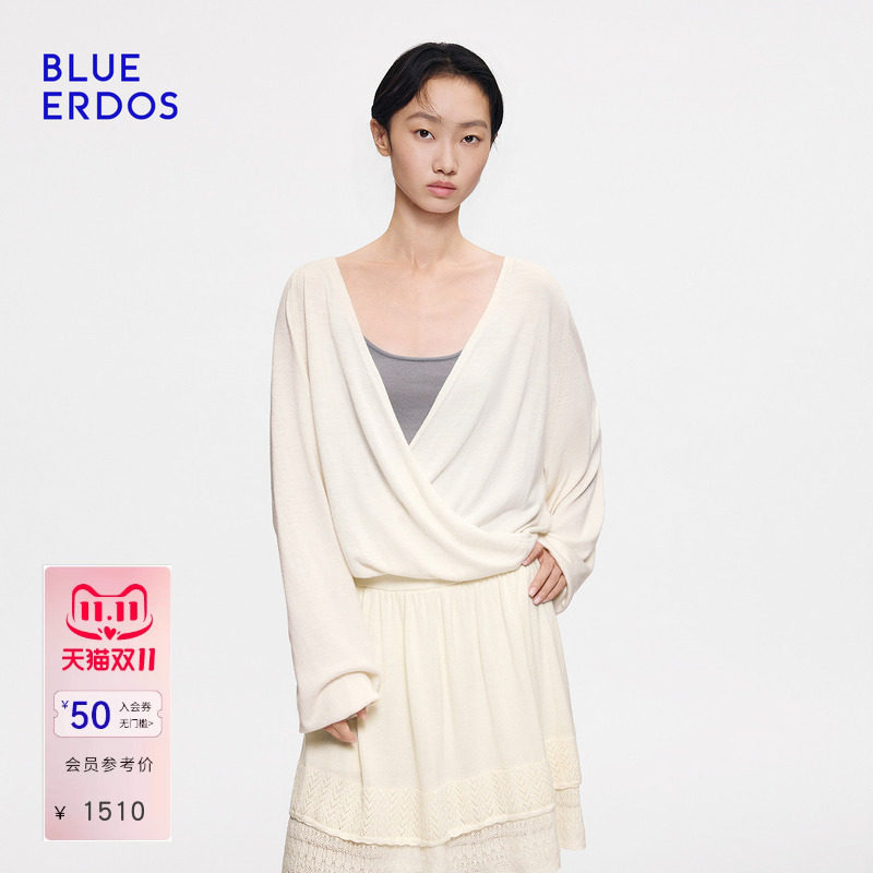 【芭蕾系列】BLUE ERDOS2026秋冬新品气质松弛羊绒混纺连帽套衫女