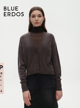 BLUE ERDOSmiu系V领短羊毛羊绒针织开衫女B246A1023