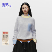 ERDOS冬季 新品 简约质感羊毛羊绒彩色撞色圆领女套衫 BLUE 针织衫
