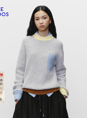 BLUE ERDOS冬季新品简约质感羊毛羊绒彩色撞色圆领女套衫针织衫