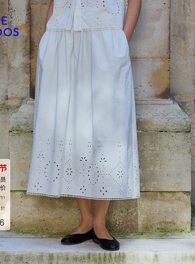 BLUE ERDOS春秋气质度假风全棉A字白色伞裙半裙B255M0029