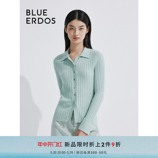 薄荷曼波简约修身 翻领针织开衫 ERDOS24春夏新款 BLUE 女B245D1003