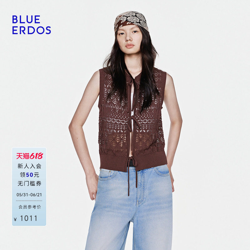 BLUE ERDOS2026夏季新品休闲百搭棉麻混纺蝴蝶结系带针织背心女