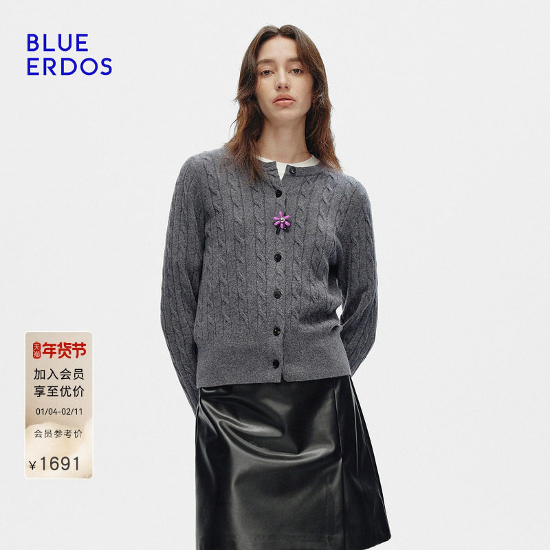 【孙千同款】BLUE ERDOS冬季100%山羊绒圆领开衫（附可拆卸胸针）,女装/女士精品,羊绒衫,淘宝优惠券,粉丝福利购,淘宝优惠卷