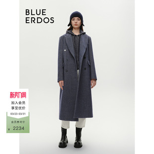 BLUE 正肩羊毛混纺毛呢大衣B246K2005 ERDOS