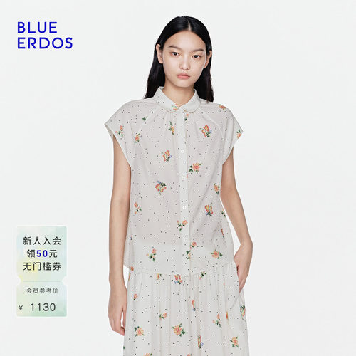 BLUE ERDOS2026夏季新品复古百搭棉混纺法式波点印花衬衫女上衣