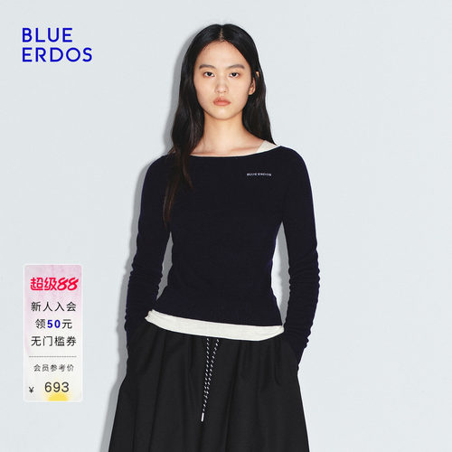 BLUE ERDOS 秋季新时尚简约logo刺绣一字领女针织衫B2256A005