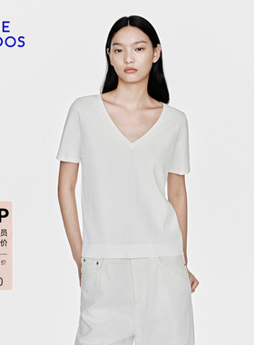 BLUE ERDOS2026早春新品休闲百搭V领显瘦半袖T恤女B2265A082