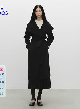 BLUE ERDOS春季新品摩登质感羊毛羊绒翻领黑色女大衣B256K4701