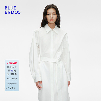 BLUE ERDOS 夏季气质简约全棉衬衫式翻领连衣裙B255I3011