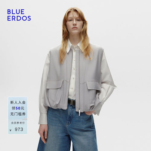 BLUE ERDOS 春季新品格雷系烟灰色无袖拉链女外套B256J3001