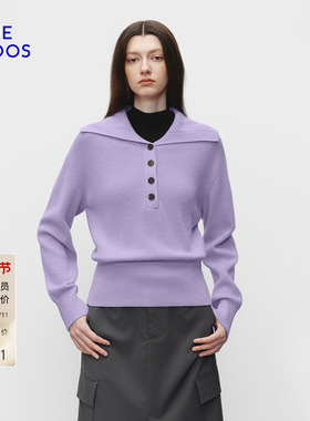【明星同款】BLUE ERDOS冬季新智性通勤精纺羊毛羊绒翻领针织衫