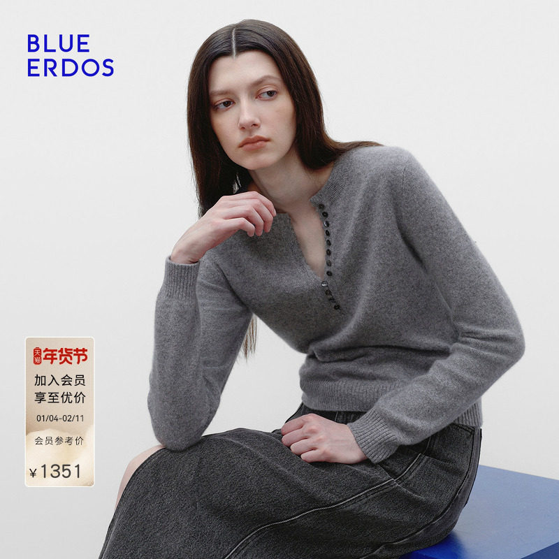 【明星同款】BLUE ERDOS冬季新格雷系山羊绒混纺半开圆领羊绒衫,女装/女士精品,羊绒衫,淘宝优惠券,粉丝福利购,淘宝优惠卷