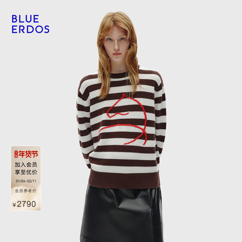 【孙千同款】BLUE ERDOS冬新复古休闲100%山羊绒圆领刺绣羊绒衫,女装/女士精品,羊绒衫,淘宝优惠券,粉丝福利购,淘宝优惠卷