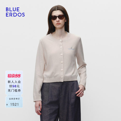 【100%山羊绒】BLUE ERDOS 春季新品圆领提花女开衫B1256A003
