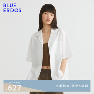 BLUE 女 白色衬衫 ERDOS春夏舒适简约纯棉简约气质古巴领短袖