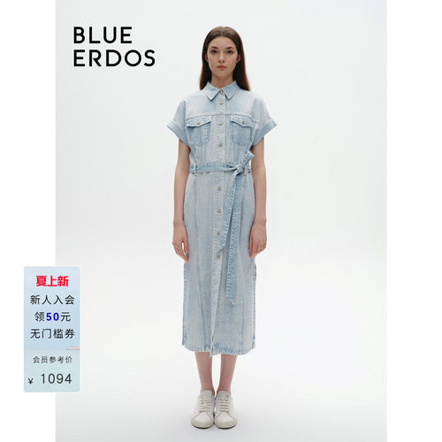 blueerdos系带女装牛仔连衣裙