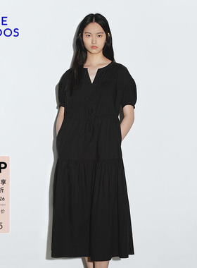 BLUE ERDOS 春季简约通勤小V领抽绳设计衬衫式连衣裙B245I3029