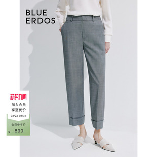 女B245M2008 裤 BLUE ERDOS翻边九分直筒精纺绵羊毛西装