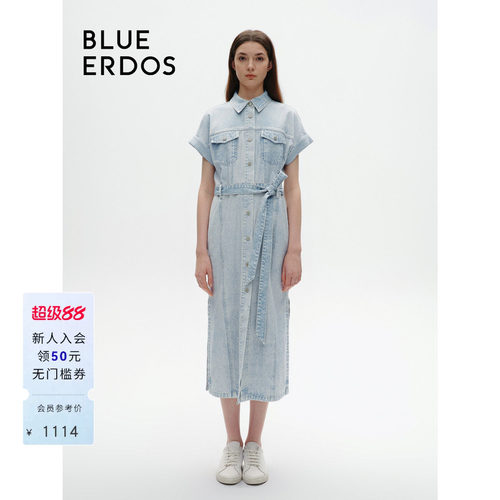 blueerdos系带女装牛仔连衣裙