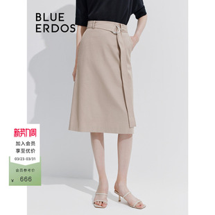通勤休闲纯色中长款 新款 直筒半身裙B245M0028 ERDOS BLUE