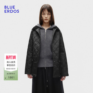 简约通勤黑色灯芯绒翻领棉服女B256JB005 新品 BLUE ERDOS春季