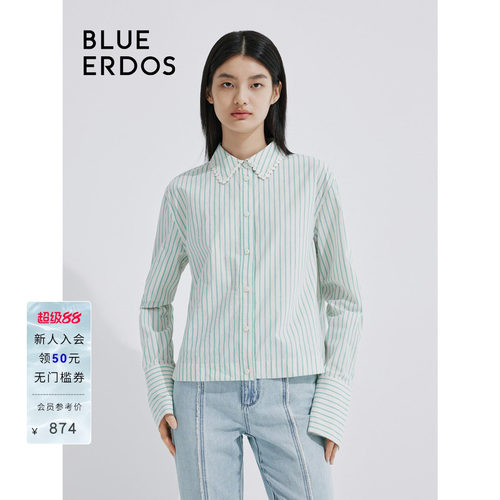 blueerdos翻领纯棉长袖衬衫