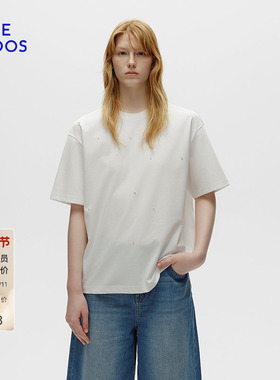 BLUE ERDOS 冬季新品气质简约手工钉珠正肩百搭T恤B256H1012