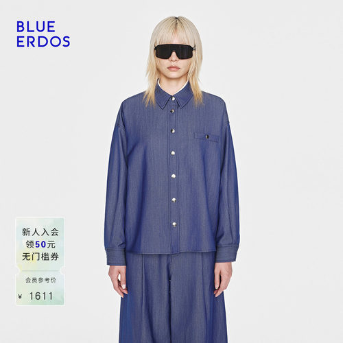 BLUE ERDOS26早春新品质感通勤绵羊毛混纺复古牛仔蓝衬衫式外套女
