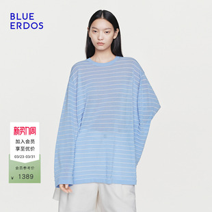 女 松弛感休闲棉混纺圆领双色条纹宽松套衫 BLUE ERDOS26早春新品