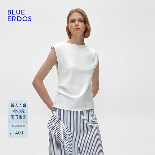 BLUE ERDOS夏季简约短款圆领无袖个性剪裁女上衣B255H1004
