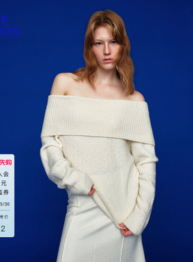 BLUE ERDOS 春季新品浪漫优雅短款一字领翻花女套衫B256D0031