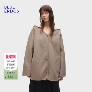 松弛感通勤茶驼色V领双面呢大衣B256K6007 新品 BLUE ERDOS春季