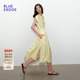 BLUE ERDOS春秋浅春系度假风黄色印花桑蚕丝混纺连衣裙