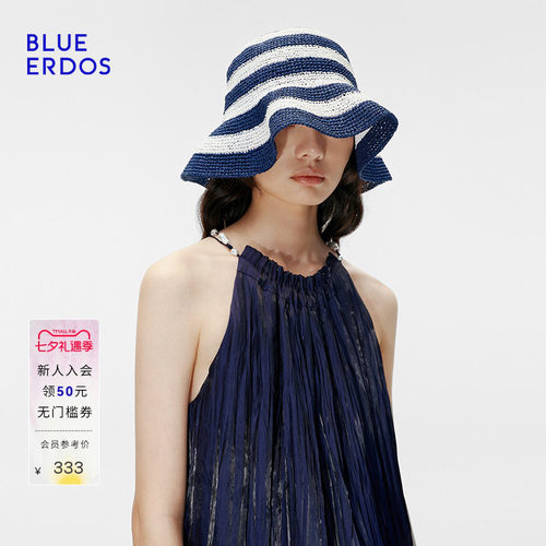 BLUE ERDOS 度假风条纹编织遮阳帽大帽檐草帽B255S7007