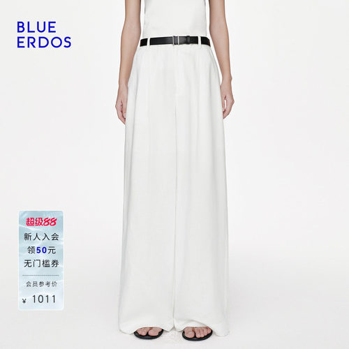BLUE ERDOS2026夏季新品休闲松弛感垂坠感亚麻混纺阔腿休闲裤女