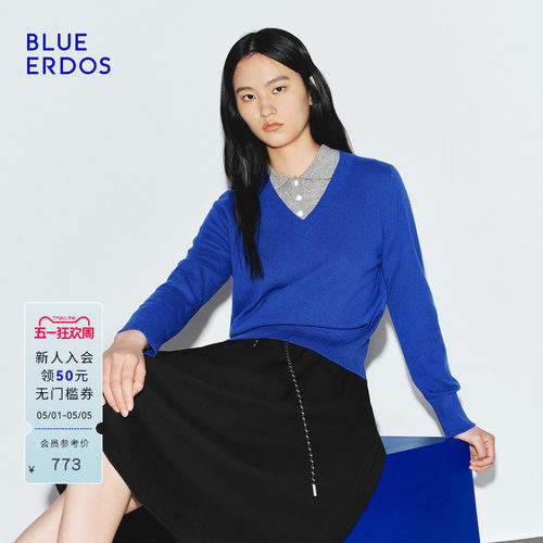【100%山羊绒】BLUE ERDOS春季新品复古V领多色百搭套头羊绒衫