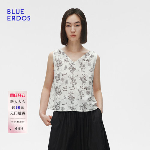 BLUE ERDOS秋季亚麻混纺前后两穿式无袖印花背心B255H5025