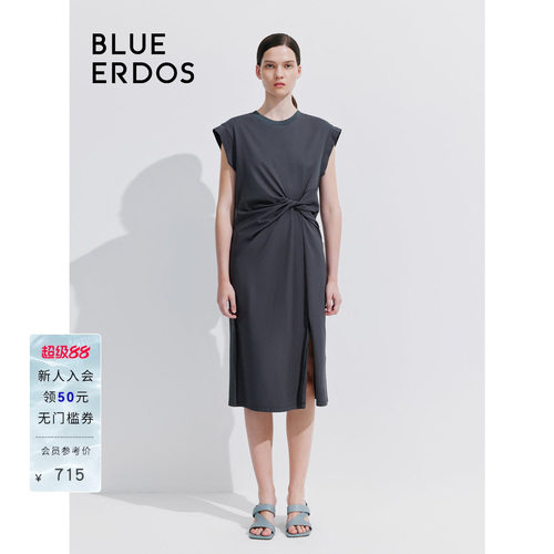 BLUE ERDOS 新款通勤圆领无袖纯棉中长款连衣裙B245D7024