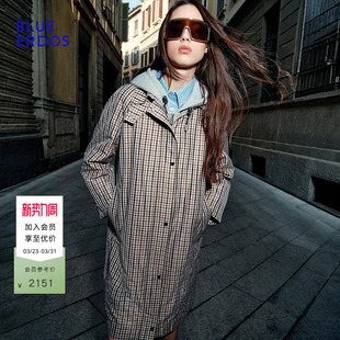 翻领外套B2265J004 休闲百搭撞色格纹中长款 BLUE ERDOS26早春新品