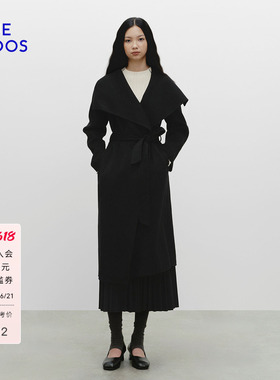 BLUE ERDOS春季新品摩登质感羊毛羊绒翻领黑色女大衣B256K4701