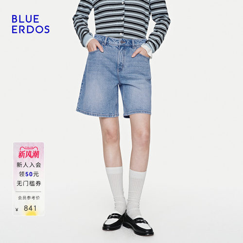 BLUE ERDOS2026夏季新品休闲百搭宽松棉混纺复古做旧牛仔短裤女