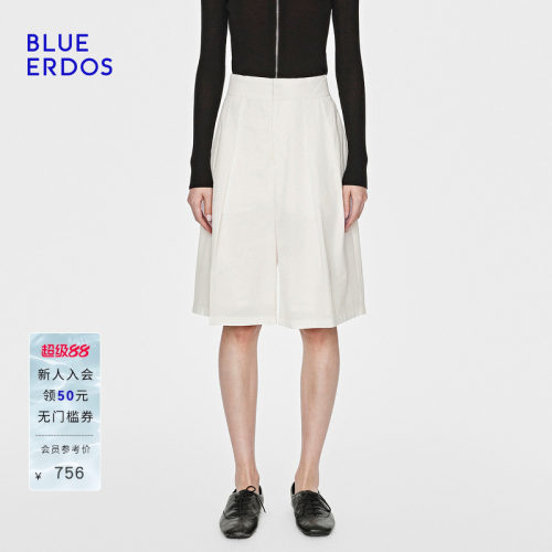 BLUE ERDOS2026夏季新品通勤百搭棉混纺A字阔腿休闲中裤女