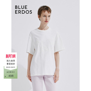 T恤B545H1006 圆领直筒型带印花通勤短袖 BLUE ERDOS