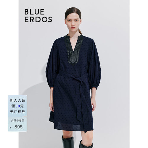 blueerdos纯棉灯笼袖连衣裙
