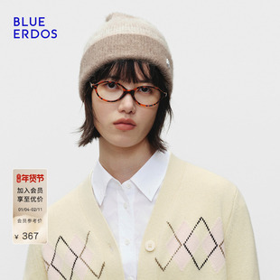 BLUE ERDOS冬季新品羊驼毛混纺保暖抽条毛线帽针织帽B2256R702