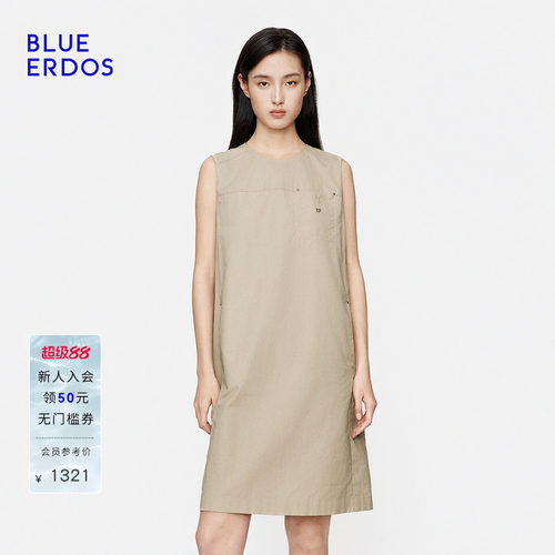 【100%棉】BLUE ERDOS2026秋季新品简约气质浅卡其圆领背心连衣裙