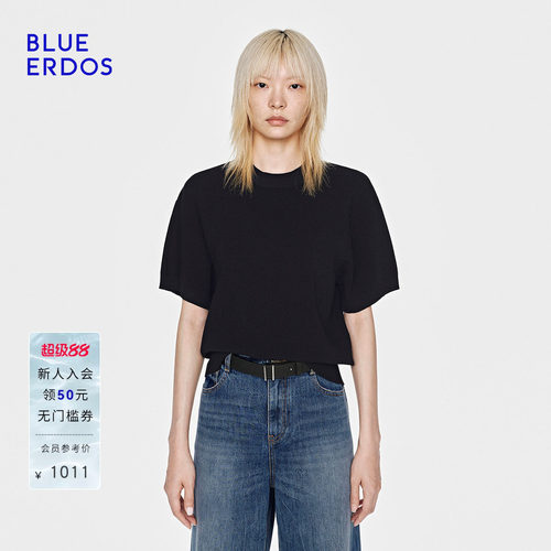 BLUE ERDOS2026夏季新品休闲百搭设计感圆领纯色半袖套衫女