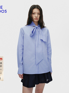 BLUE ERDOS 冬季新品气质简约淡蓝色正肩飘带衬衫B256HB009