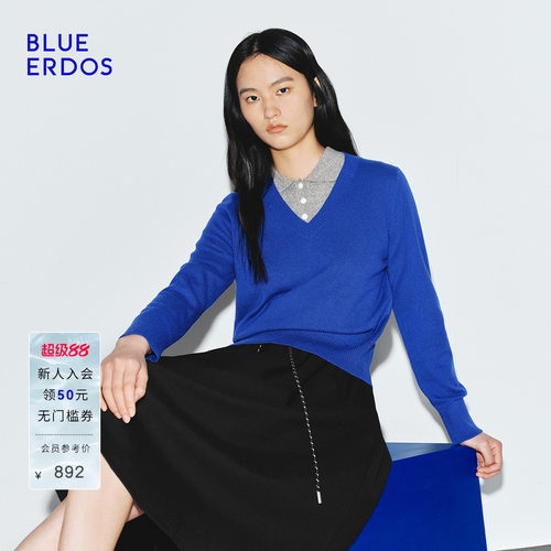 【100%山羊绒】BLUE ERDOS春季新品复古V领多色百搭套头羊绒衫